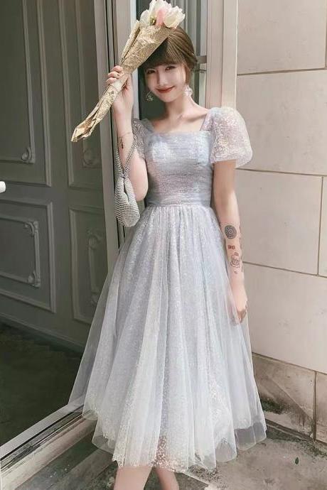 Gray party dress,fairy birthday dress,cute midi dress,custom made