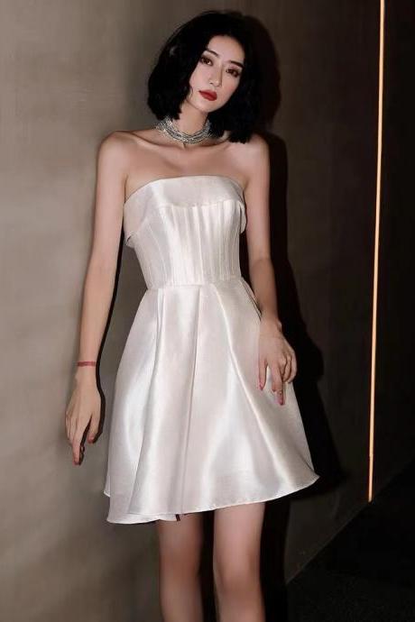 , White Cocktail Dresses,strapless Birthday Dress,short Homecoming Dress,cute Party Dress ,custom Made