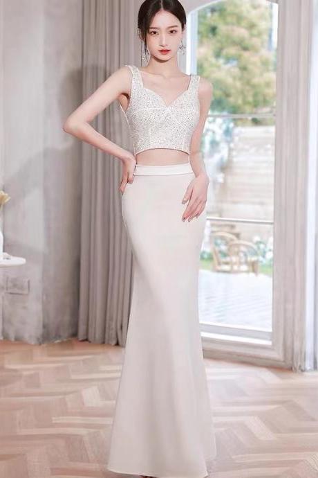 White Party Dress, Spaghetti Strap Mermaid Dress,custom Made