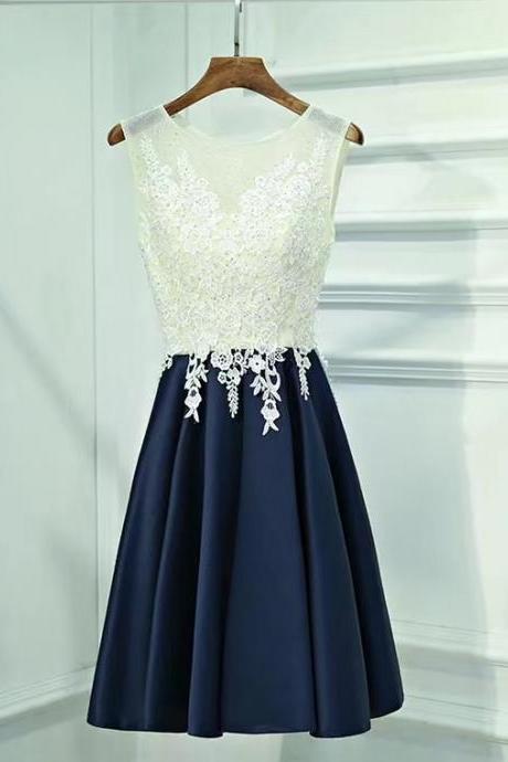 Navy Blue Party Dress, O-neck Short Homecoming Dress,custom Made