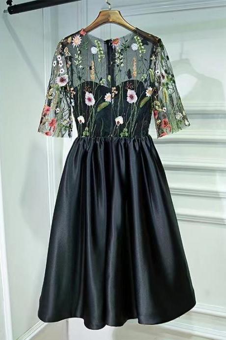 Black Party Dress, O-neck Homecoming Dress,embroidered Dress,custom Made