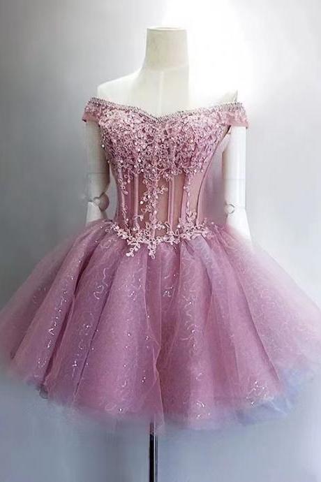Fairy homecoming dress,pink party dress,cute birthday dress,off shoulder graduation dress,custom made
