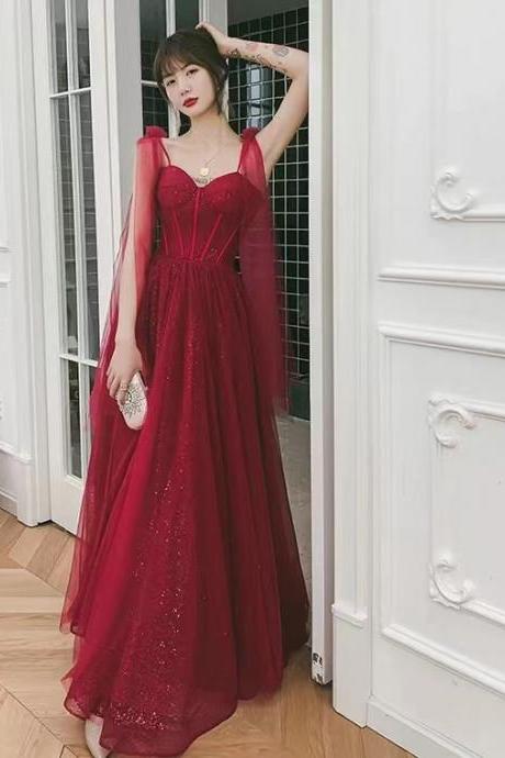 Spaghetti Strap Prom Dress,red Party Dress, Fairy Evening Dress,custom Made