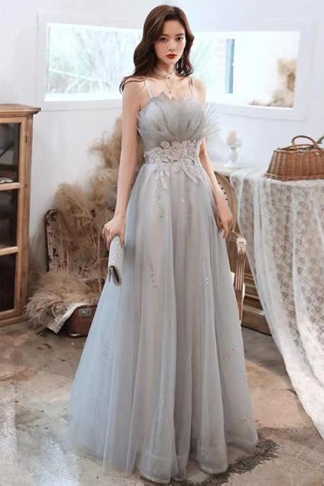 Gray Strap Evening Dress, Temperament, Fairy Princess Dress ,birthday Dress, Fairy Temperament Bridesmaid Dress,custom Made