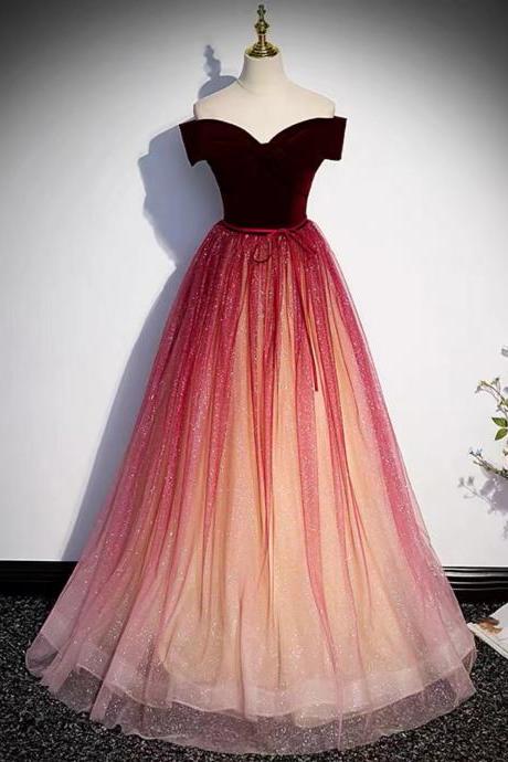 Off shoulder prom dress, red party dress,glitter evening dress,Custom Made