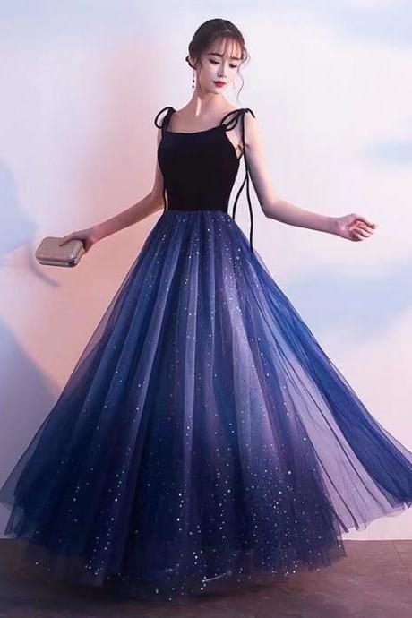 Navy Blue Evening Dress, Spaghetti Strap Party Dress,glitter Prom Dress,custom Made