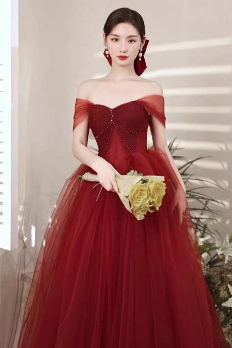 Red party dress,charming ball gown prom dress, off shoulder evening dress,Custom Made