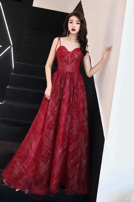 Red evening dress, charming prom dress, spaghetti strap party dress,Custom Made