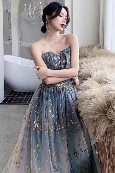 Luxury party dress, strapless sexy prom dress,, blue noble elegant dress, long gradient evening dress,Custom Made