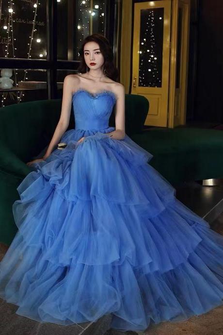 Luxury pompous dress, pretty evening dress, long Klein cake dress, strapless prom dress,Custom Made