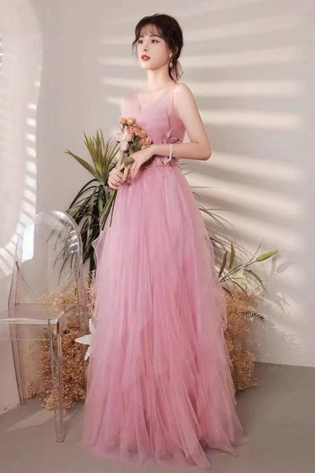  V-neck evening dress, pink birthday party dress, fairy graduation dress,Custom Made