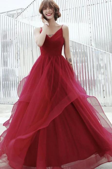 Red dress,red long party dress, senior princess evening dress,custom made