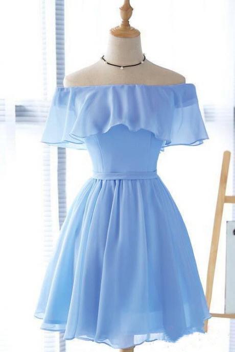 Sky Blue Prom Dress,off Shoulder Party Dress,cute Homecoming Dress,custom Made