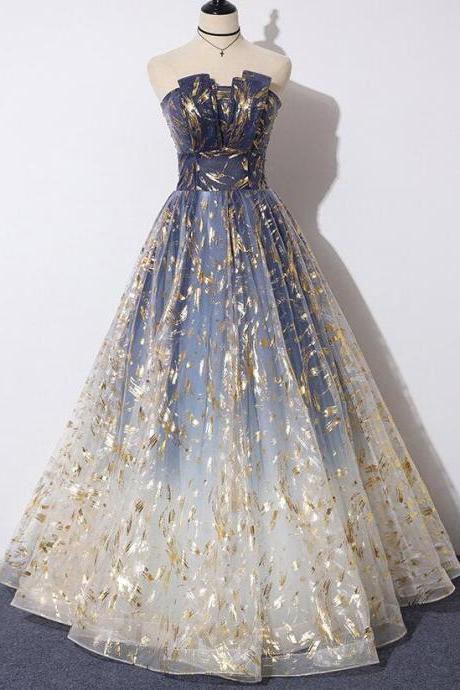 Strapless Prom Dress,blue Fashionable Long Party Dress, Dream Blue Evening Dress ,custom Made