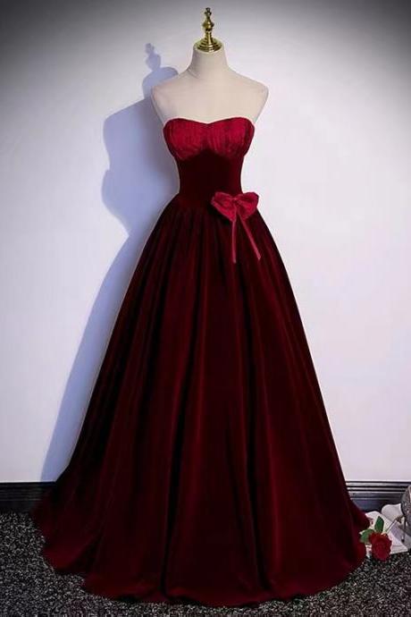 Strapless Promm Dress,burgundy Evening Dress,sweetheart Party Dress,custom Made