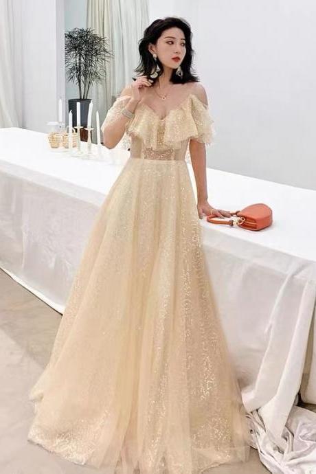 Long Prom Dress, Noble Temperament Sexy Eveing Dress, Champagne Fairy Party Dress,custom Made