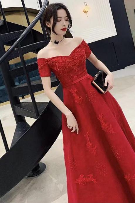 Off Shoulder Prom Dress Long Red Evening Dress, Sexy Party Dress,custom Made