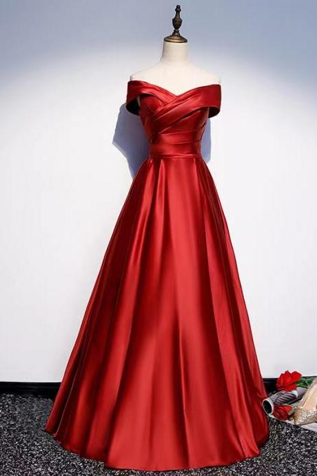 Off Shoulder Prom Dress Long Red Evening Dress, Sexy Satin Party Dress,custom Made
