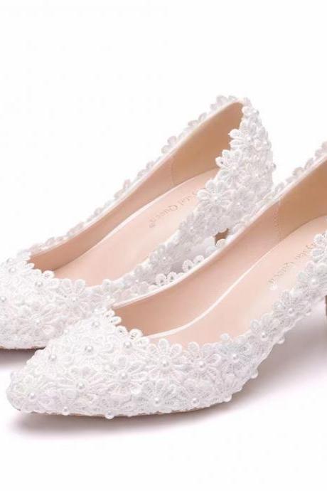 5cm Mid-single Shoes, 8-color Lace Wedding Shoes, Bridesmaid Shoes,car Shows, Models, Prom Party Pointy Shoes
