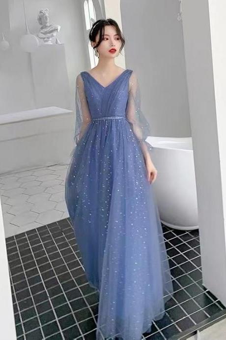 Fairy Evening Dress, Long Sleeve Prom Gown, Simple Birthday Star Dress,custom Made