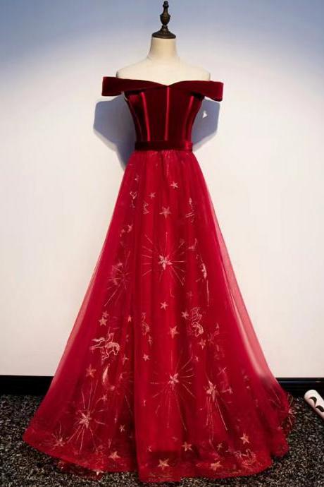 Red Evening Dress,off Shoulder Prom Dress, Formal Evening Dress,custom Made