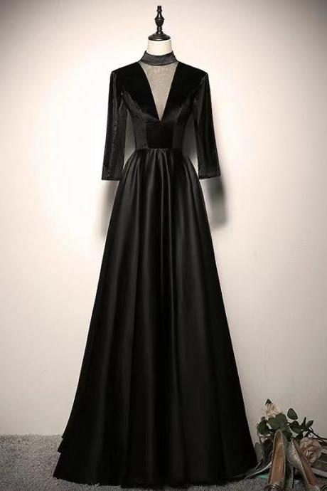 Long Sleeve Prom Dress,high Neck Party Dress,black Formal Dress,custom Made