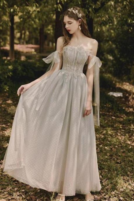 New,gray bridesmaid dresses, fairy prom gowns, off-the-shoulder party dresses,custom made