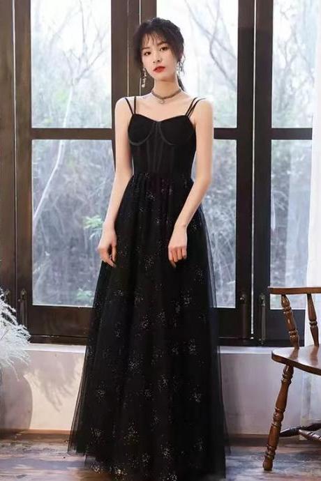 Black party dress,spaghetti strap evening dress,custom made