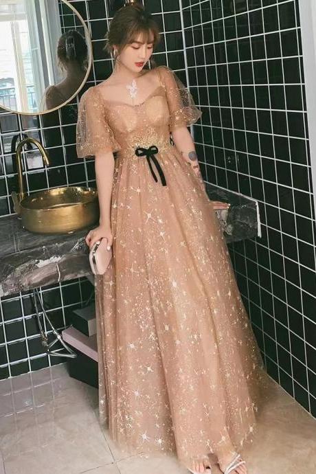 Off-the-Shoulder Party Dresses,fairy prom gowns,gold evening dress,custom made