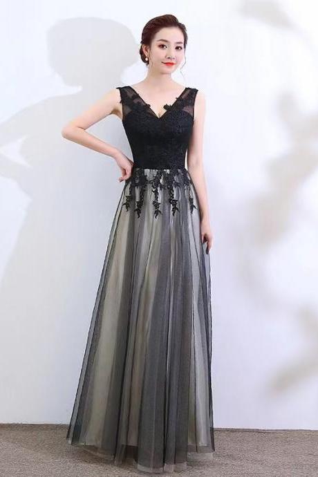 Elegant Party Dress, Socialite Prom Dress, V-neck Black Dress,custom Made