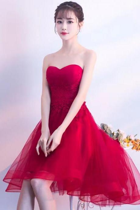 strapless evening dress, red homeoming dress,, short party dress,custom made