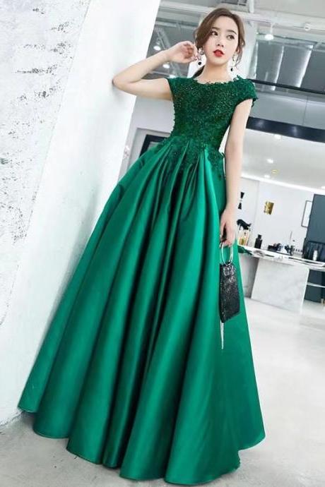 Green/red Evening Dress, Elegant Party Dress, Cap Sleeve Formal Dress,custom Made