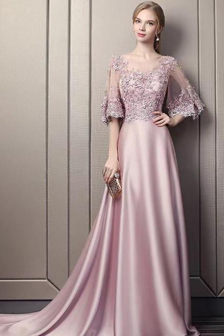 Fashionable Long Prom Dress, Pink Party Dress With Tail, Elegant Evening Dress,custom Made