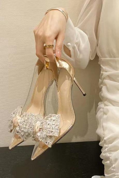 Pointy heels, stilettos, new style, bow rhinestones, sexy bridesmaid and bride wedding shoes