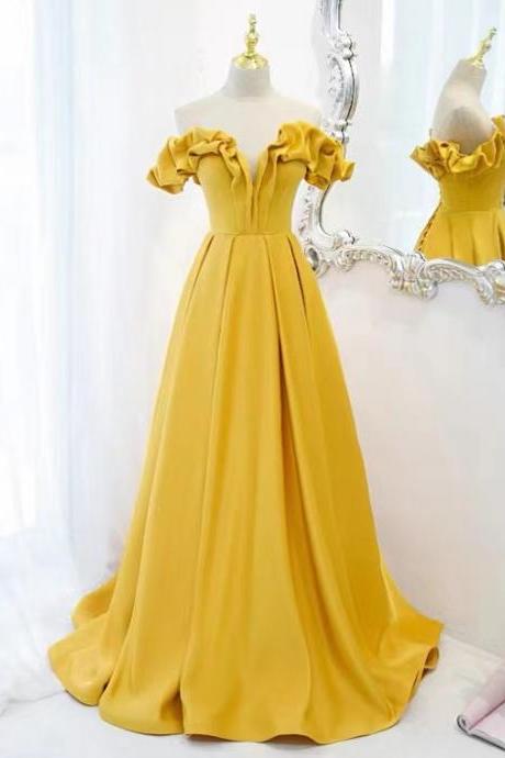 Long Yellow Prom Dress, Off Shoulder Fashionable Temperament Party Dress,custom Made