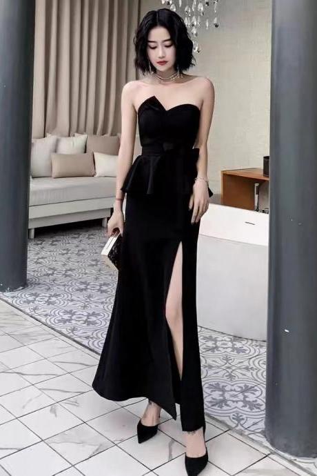 Black Strapless Evening Dress, , Temperament Socialite Long Dress, Light Luxury Prom Dress,custom Made