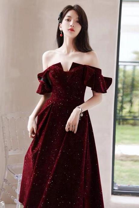 Burgundy Evening Dress, Off Shoulder Party Dress,velvet Prom Dress,custom Made
