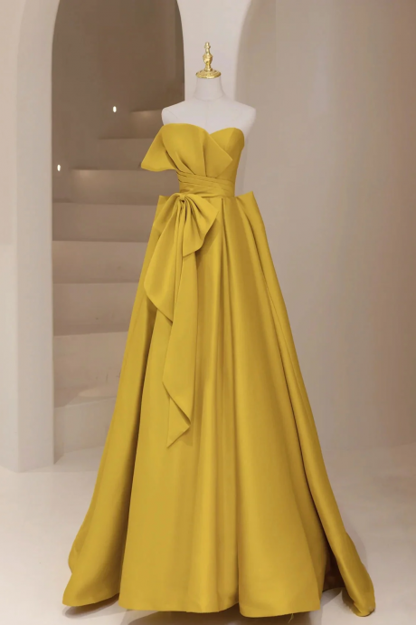 Yellow Evening Dress, Strapless Party Dress,satin Bright Prom Dress,custom Made