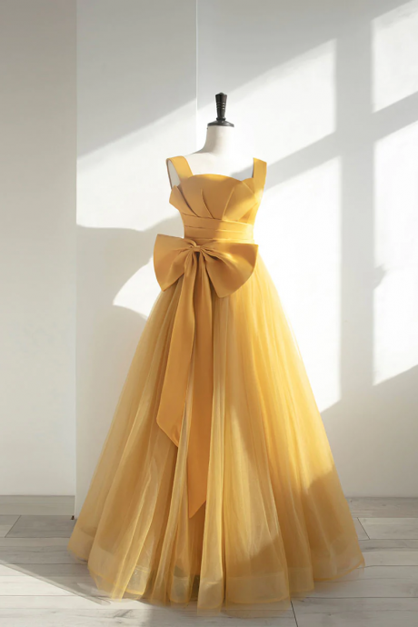 Cute Yellow Evening Dress, Halter Party Dress,satin Chic Prom Dress,custom Made