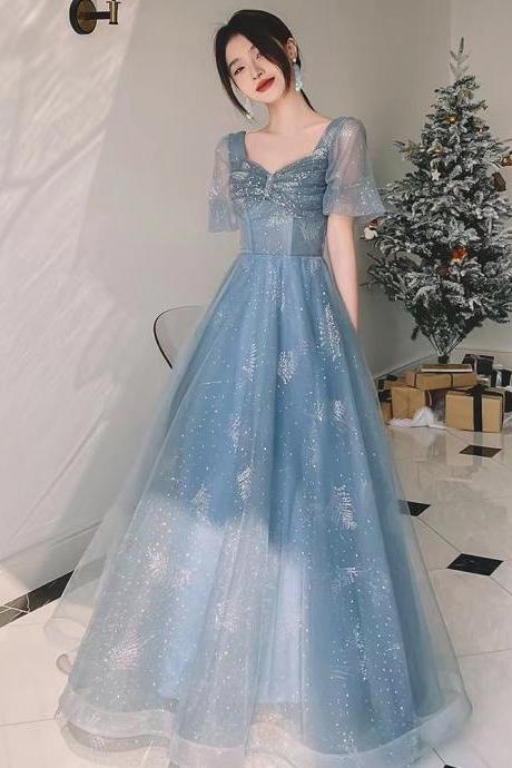 Blue Evening Dress,fairy Party Dress, Off Shoulder Prom Dress,custom Made