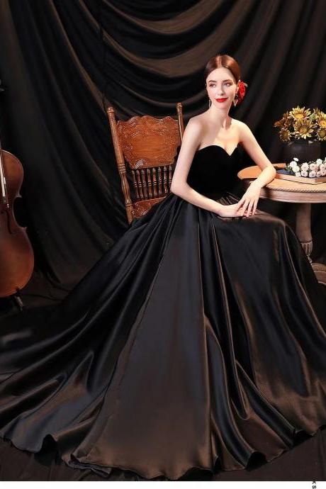 Strapless evening dress,sexy party dress,black prom ball gown dress,custom made