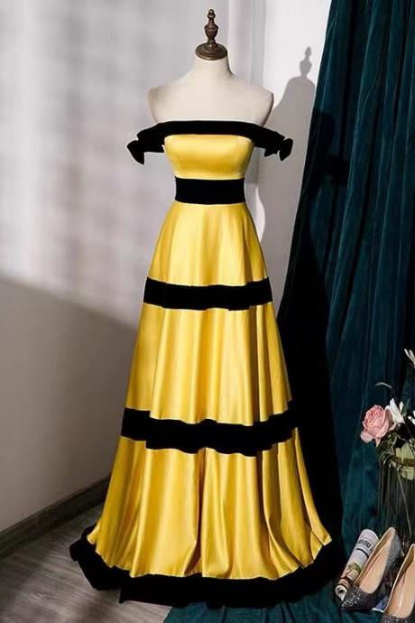 Yellow prom dress,off shoulder party dress,bright cute evening dress,satin dressCustom made