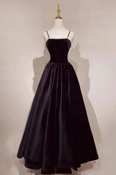 Spaghetti Strap Evening Dress, Sexy Velvet Party Dress,black Prom Dress,custom Made