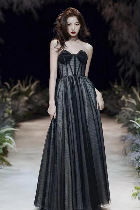 Strapless evening dress,sexy party dress,black prom dress,custom made