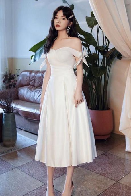 White evening dress,cute party dress,satin homecoming dress,simple midi dress,custom made
