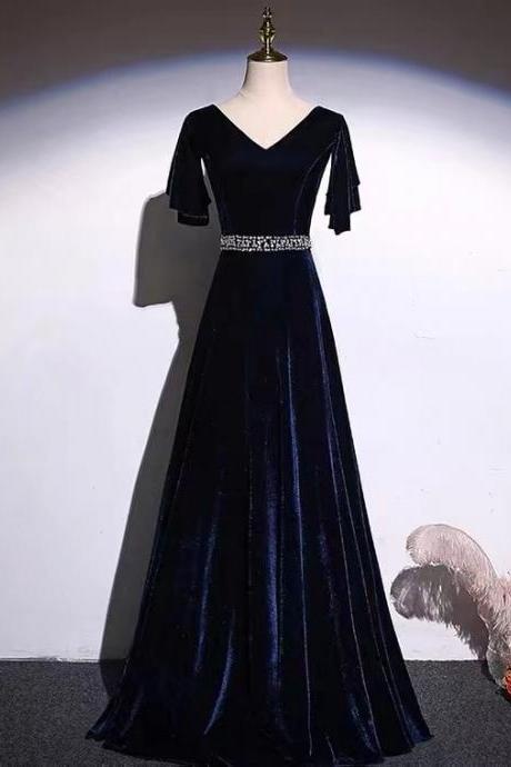 High quality velvet prom dress, V-neck formal evening gown,custom made