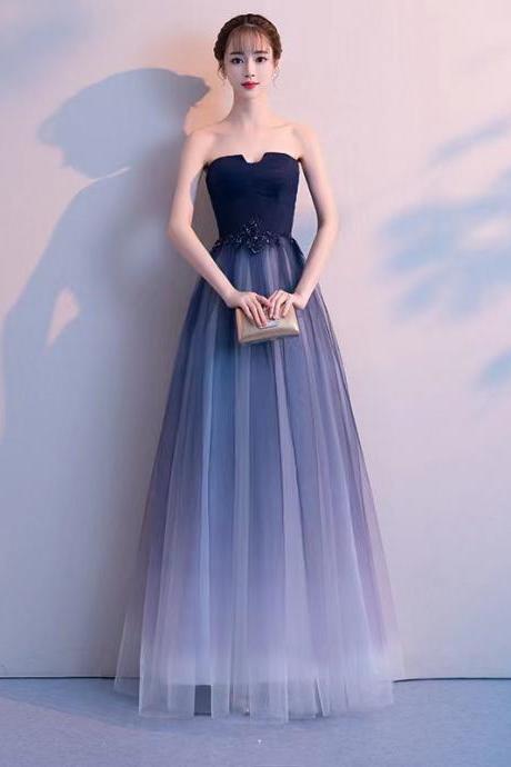 Straplesss evening dress, elegant prom dress, blue party dress,Custom made
