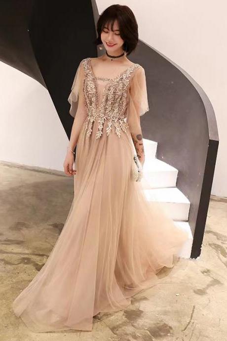 Pretty Evening Dress, Long Elegant Prom Gown, V-neck Bridesmaid Dress,custom Made