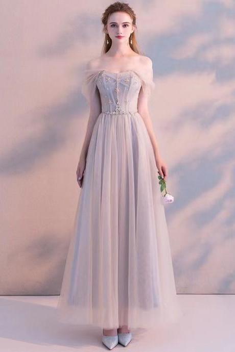 Off shoulder party dress,gray prom dress, fairy evening dress,custom made