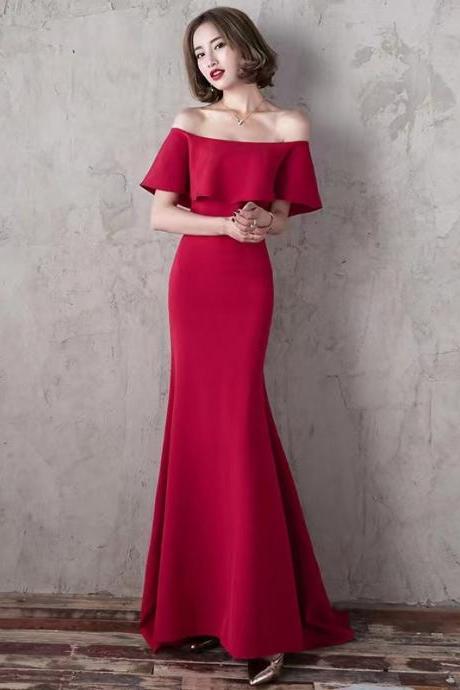 Off shoulder evening dress,red prom dress, mermaid party dress,custom made